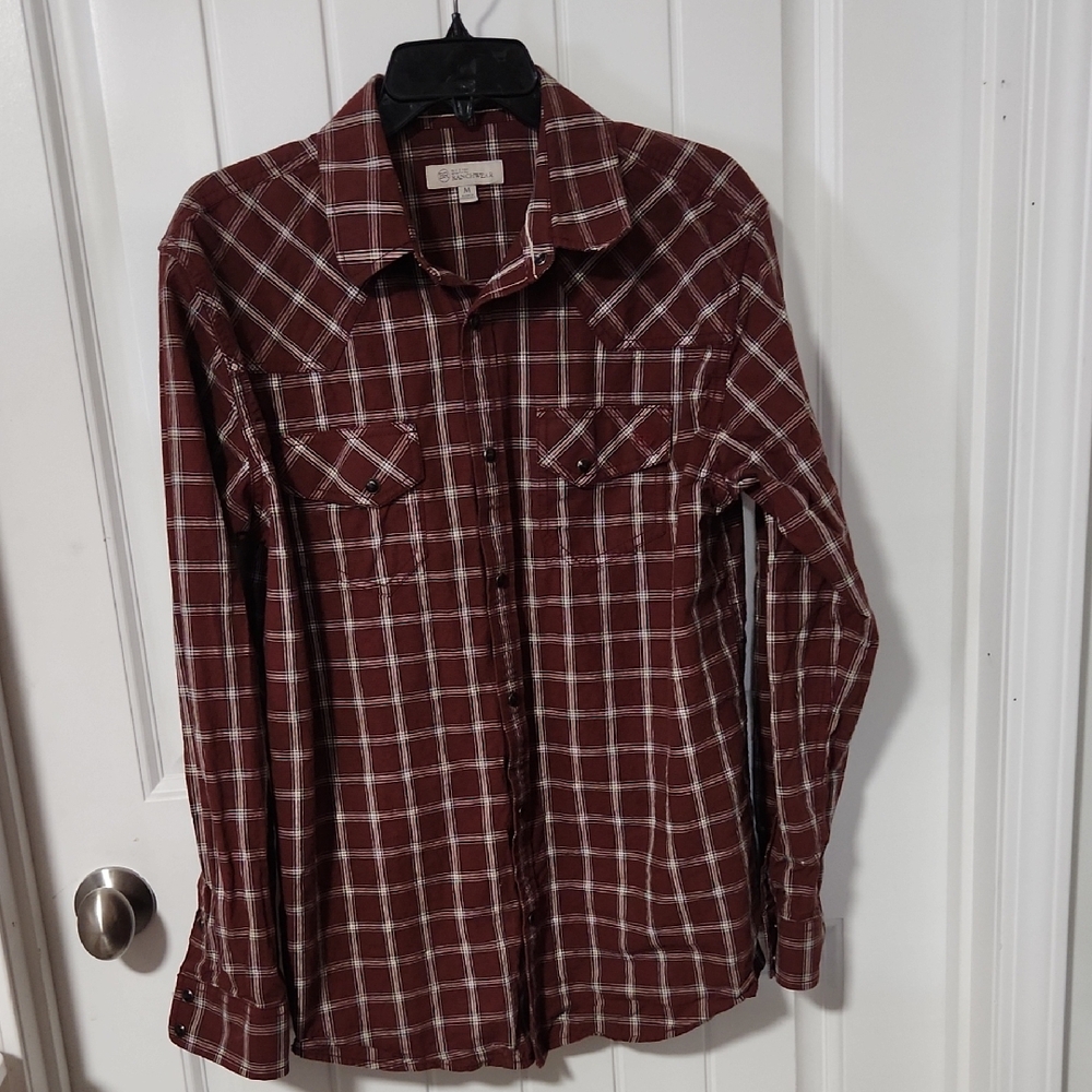 Blue Ranchwear Men's Burgundy Plaid Button-Up Shirt MEDIUM